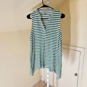 Chico's NWOT Women's Green Striped Longline Slub Tank Top V-Neck Size 1 or M